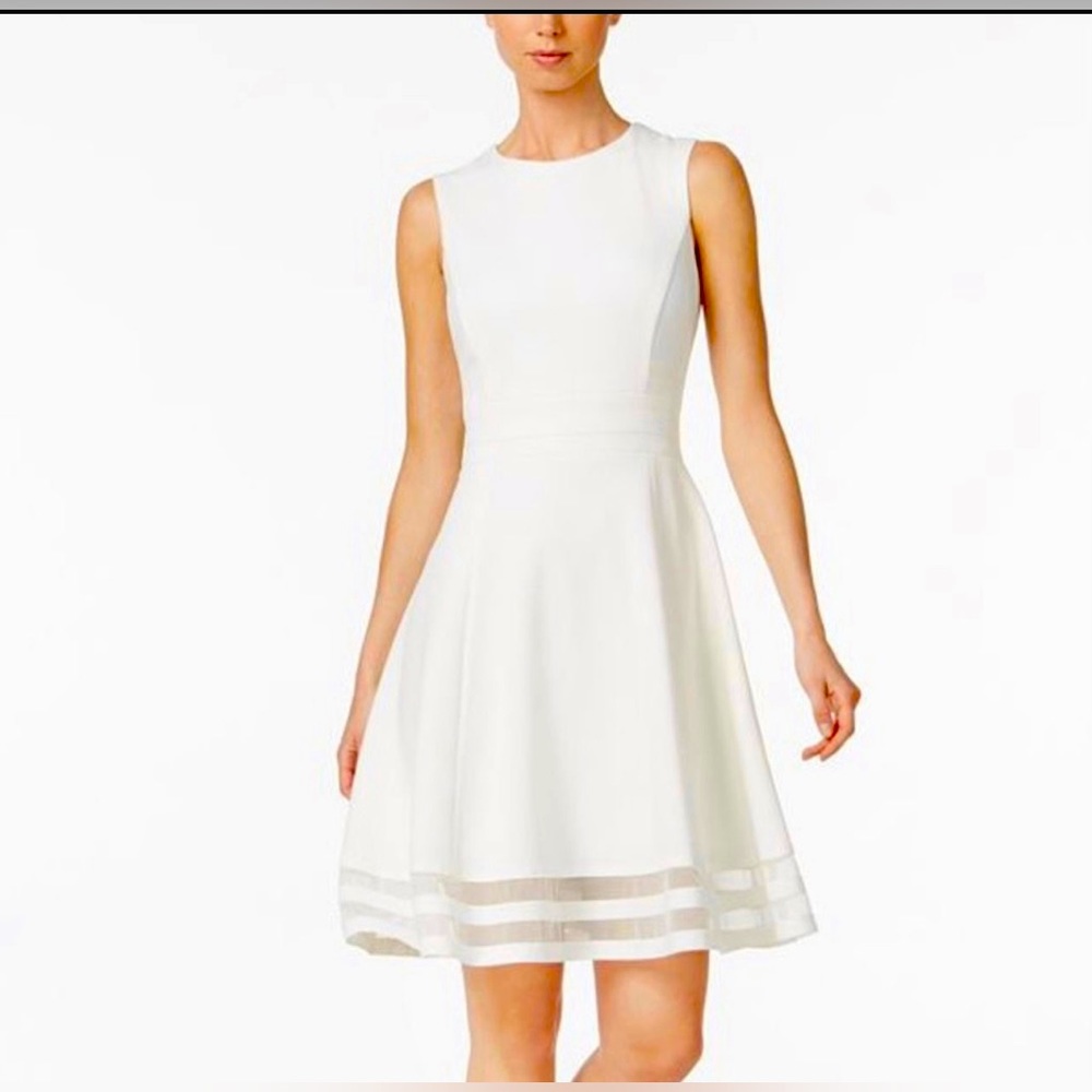 Sleeveless Round Neck Mesh Stripe Skirt Solid Fit and Flare Dress